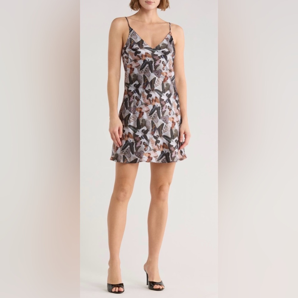L'AGENCE Butterfly Print Mini Dress - Black, Brown, Cream